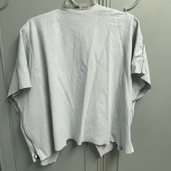 Chicos Blue Open Drape Front Topper Faux Suede Womens Size 3 XL Soft Zipper Side - Picture 2 of 5